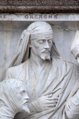 Londra, İngiltere - 29 Eylül 2025: İtalyan ressam, heykeltıraş ve mimar Orcagna 'nın heykeli - Parnassos' un Frieze 'indeki 169 heykelden biri - Londra, İngiltere' deki Albert Anıtı 'nın bir parçası.