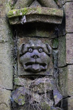 Norwich, İngiltere 'deki güzel bir çiftlik bahçesinde yıpranmış bir taşın yakın çekimi..
