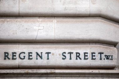 Regent Street işaret Londra, İngiltere.