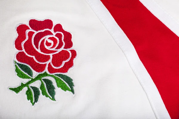 Red Rose on an England Rugby Shirt — Stok fotoğraf