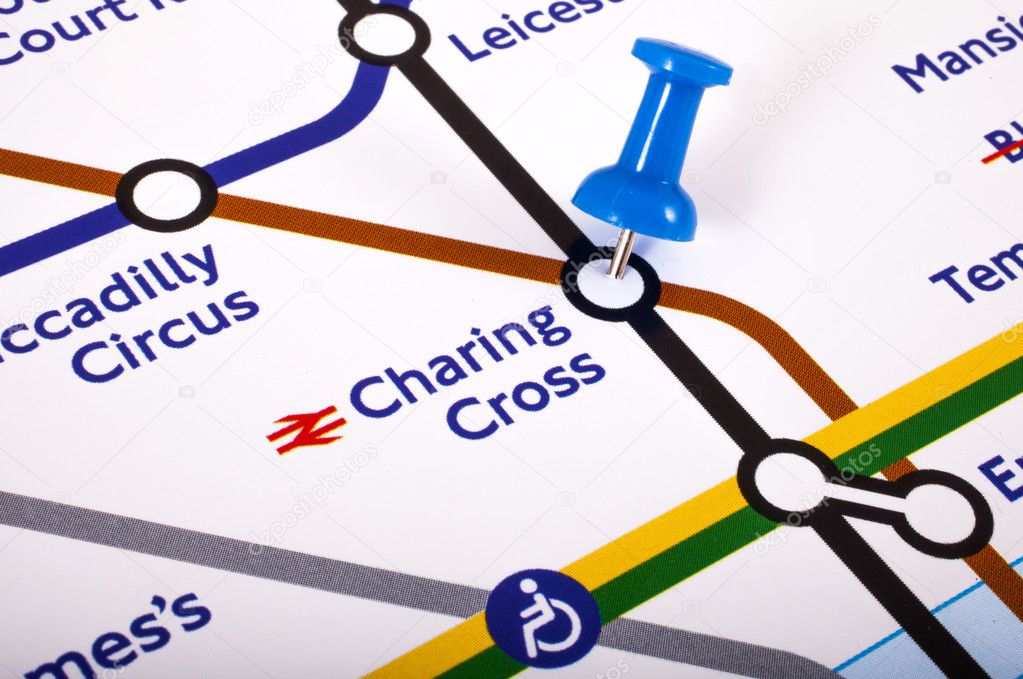 Charing Cross Station Pinned On A London Underground Map