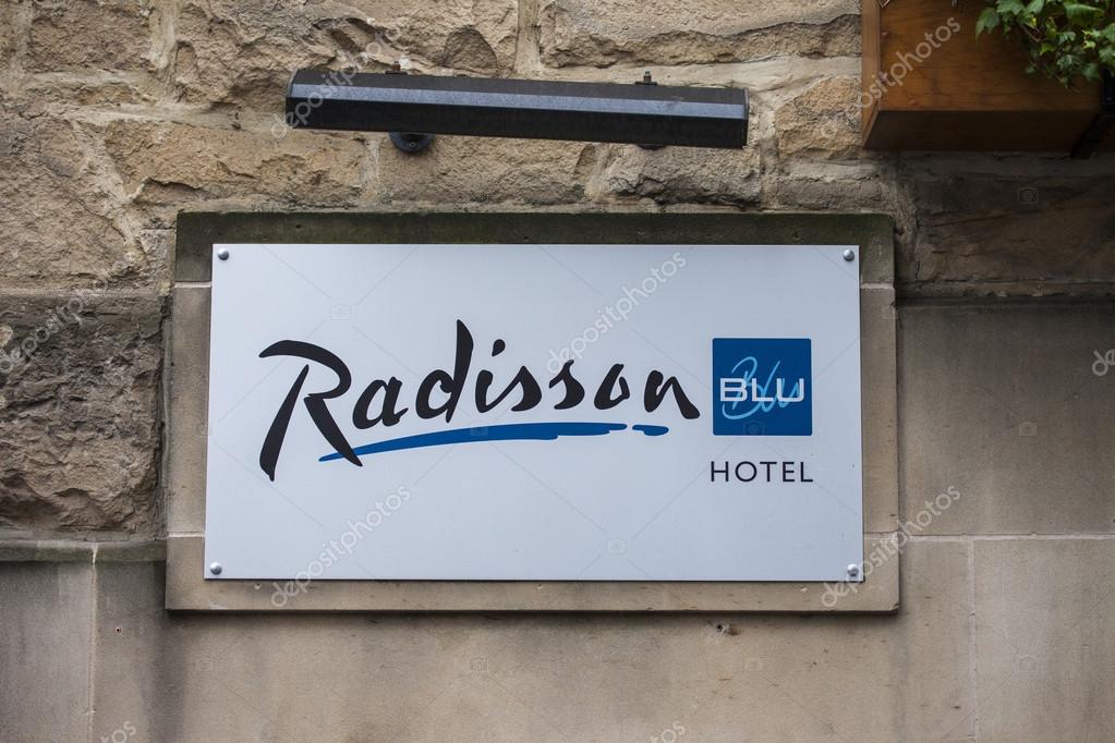 EDINBURGH, SCOTLAND - 4TH JANUARY 2016: A sign for a Radisson Blu Hotel in Edinburgh, on 4th January 2016.