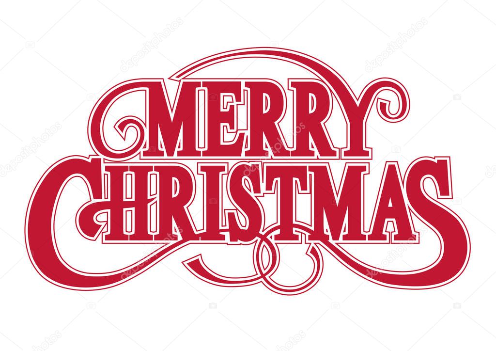 Merry Christmas Vector Logo. Red Decorative Logo With Swash Isolated On A White Background.