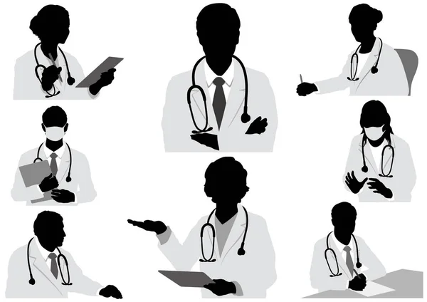 Doctor And Patient Silhouette - Vector Illustration Royalty Free