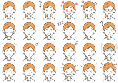 İş kadını Vektör Çeşitli Yüz İfadeleri Beyaz bir arka planda izole edildi. Beyaz bir arkaplanda izole edilmiş Clipart Set 'i kullanmak kolay.