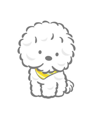 Sarı Bandanalı Şirin Yumuşak Beyaz Köpek. Vektör Çizgi Filmi Resimleri Beyaz Arkaplanda İzole Edildi.