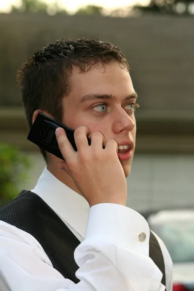 Prom Boy On Phone Closeup — Stock Photo, Image