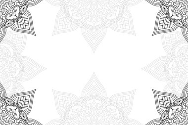 Beyaz bir arka plan üzerinde basit mandala seamless modeli. Oryantal yuvarlak süsleme. Halı, şal, duvar kağıdı, nakış için şablon.