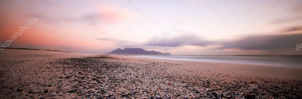 Table Mountain in Cape Town South Africa as seen from Blouberg beach
