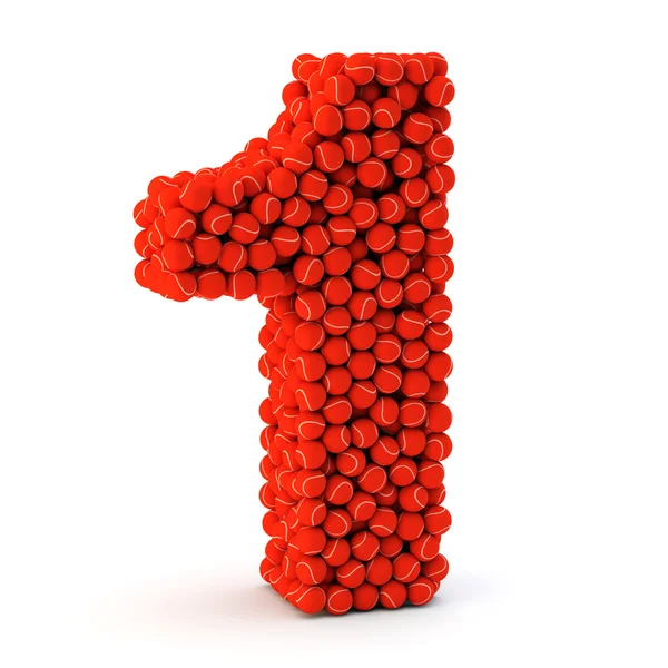 3D number one made from tennis balls — Stock Photo, Image