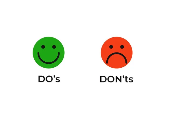 Tun und nicht Smiley-Symbol. Freudiges Grün richtig und gutes Ereignis und roter negativer Effekt. — Stockvektor