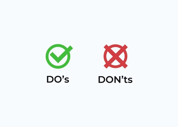 Do and dont icon. Korrektes und gutes grünes Ereignis und negative negative rote Einflussbestätigung. — Stockvektor