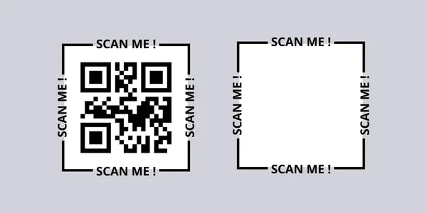 Escanéame la plantilla qr. Código de captura digital con tecnología de identificación de banner de aplicación y mercancías en línea. — Archivo Imágenes Vectoriales