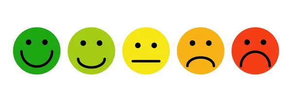 Cara de retroalimentación emoji simple. Testimonio cada cliente verde servicio de reacción de la admiración amarilla con los ojos. — Archivo Imágenes Vectoriales