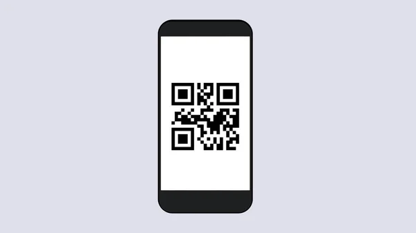 Smartphone dengan kode qr. Pemindaian barang dan aplikasi dengan menampilkan informasi pada layar. Stok Ilustrasi 