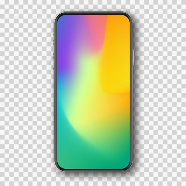 Renkli ekran modelleme şablonlu akıllı telefon. Gerçekçi modern dokunmatik ekran ve multimedya ile cep telefonu.