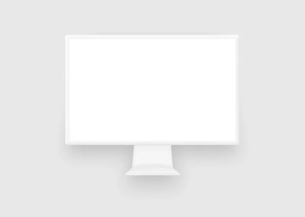 Klei witte monitor computer mockup. Blanco display voor zakelijk werk en responsieve elektronische vrijetijdsbesteding. — Stockvector