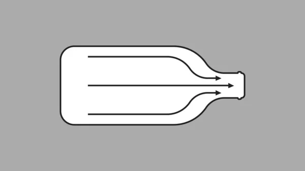 Bouteille goulot. Flèches pour la direction de sortie du liquide du goulot rétrécissant de la bouteille du récipient en verre. — Image vectorielle