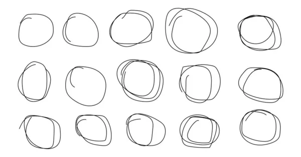 Handgezeichnete Kreise mit Strichen. Schwarze Kritzeleien mit gebrochenen Linien grobe Kratzkunst mit kreativen. — Stockvektor