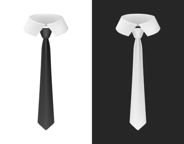 Uma gravata clássica. Roupas de negócios de acessórios elegantes pretas e design elegante branco de tecido de seda para apresentações. —  Vetores de Stock