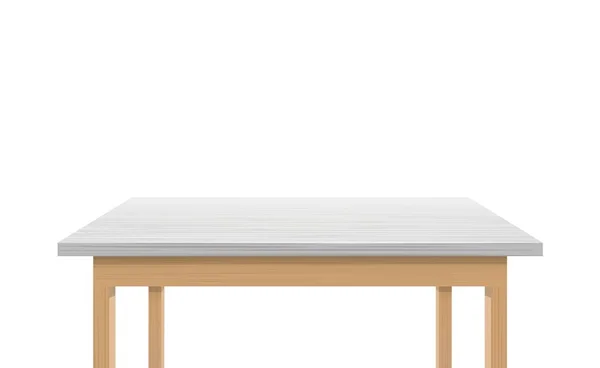 Table en bois avec surface blanche close up. Plateau d'écriture contemporain avec décor élégant en plastique. — Image vectorielle