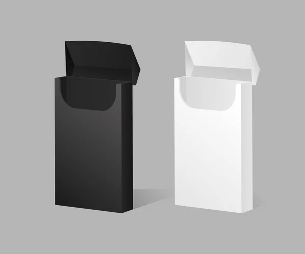 Kotak rokok hitam dan putih templat terbuka. Produk tembakau kosong bergaya kemasan dengan desain trendi - Stok Vektor