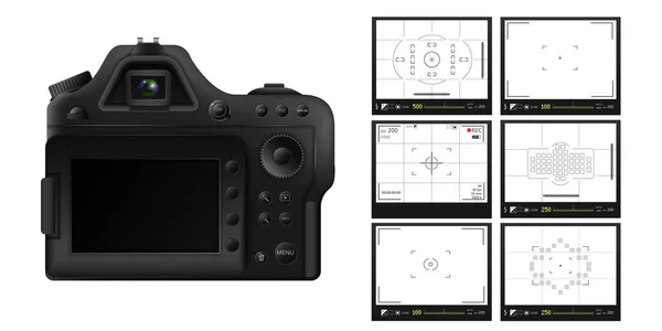 Macchina fotografica digitale con schermi di modello di modi di sparatoria — Vettoriale Stock