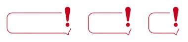 Çeşitli boyutlarda kırmızı ünlem işareti konuşma kabarcıkları.