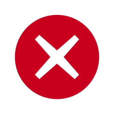 Düz arkaplan üzerinde beyaz x sembolü olan kırmızı daire.