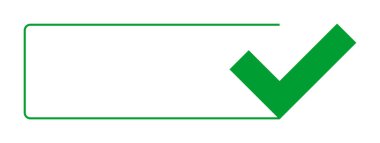 Minimalist dikdörtgen çerçevenin içinde yeşil işaret.