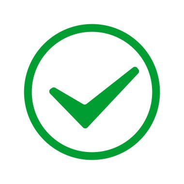 Beyaz arkaplanda dairesel çerçeve içindeki yeşil kontrol işareti.