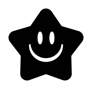 Cesur dış hatları ve anlamlı gözleri olan mutlu yıldız amblemi.