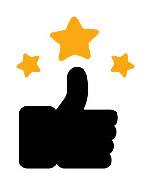 Başarıyı ve onayı kutlayan yıldız illüstrasyonuyla başparmaklar yukarı..