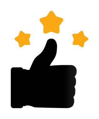 Beyaz arka planda üç sarı yıldızlı başparmak..