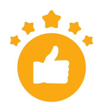 Turuncu daireli beş yıldızlı derecelendirme simgesi.