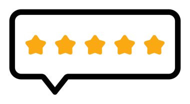 Reytingler ve eleştiriler için konuşma balonunda beş sarı yıldız.