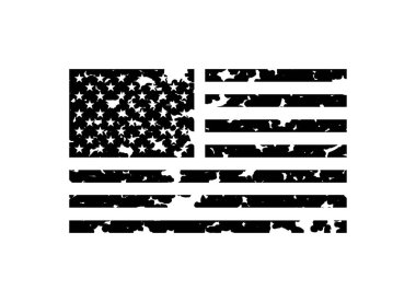 Siyah grunge amerikan bayrağı, üzgün bir görünüm ile, temiz beyaz bir zemin üzerine kurulmuş.