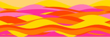 Parlak sarı, turuncu ve pembe tonlarda kalın dalgalar içeren dinamik ve renkli soyut bir desen..