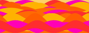 Canlı pembe, turuncu ve sarı tonlarda dalgalanan dalgaların renkli ve soyut bir tasviri.