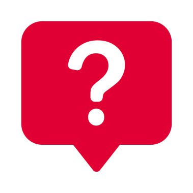 Beyaz soru işareti simgesi olan kırmızı sohbet balonu.