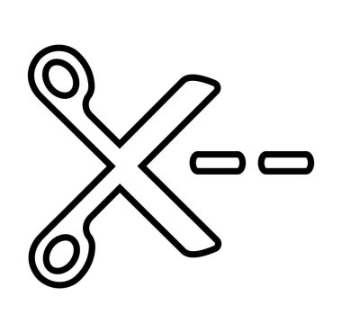 Beyaz arkaplanda kesik çizgi simgesi olan siyah makas.