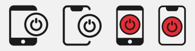 Akıllı telefon güç simgeleri: siyah ve kırmızı minimalist tasarımlar.