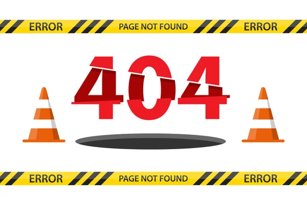 404 Fehlerseite Nicht Gefunden Verkehrskegel Illustration Vektor — Stockvektor