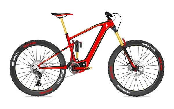 Concepto Bicicleta Montaña Eléctrica Suspensión Completa Vector Ilustración — Vector de stock