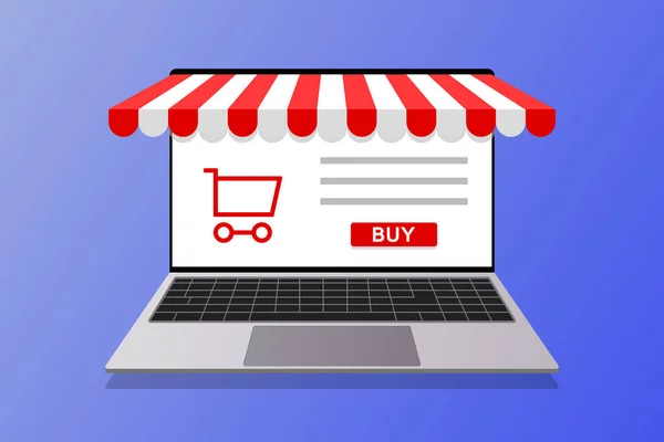 온라인 콘셉트 마케팅과 디지털 마케팅을 Online Store Laptop Illustration — 스톡 벡터