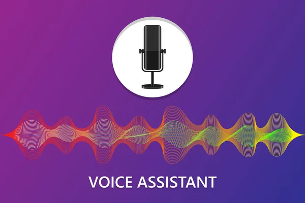 Concepto Asistente Voz Onda Sonora Vectorial Tecnología Control Voz Micrófono — Vector de stock
