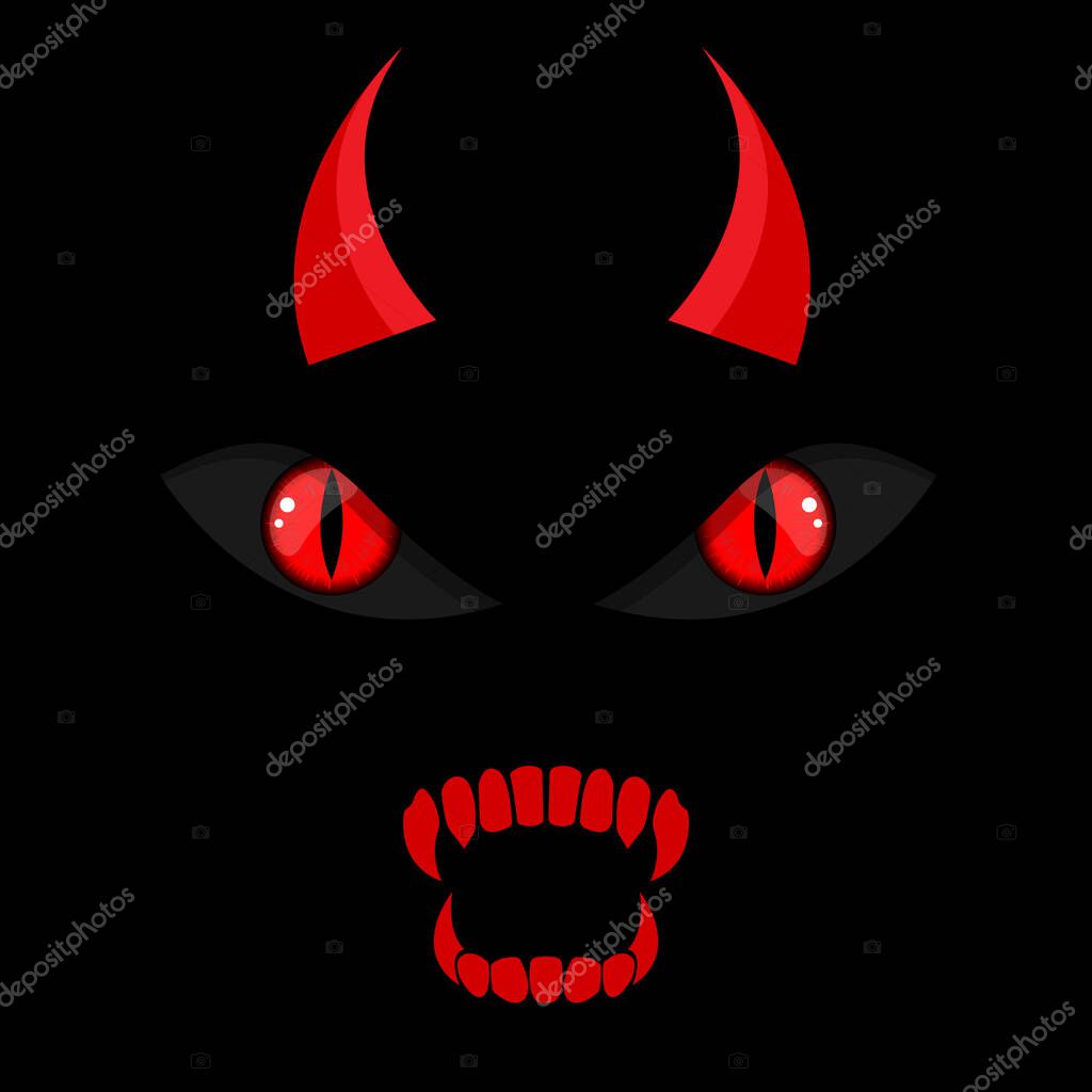 Devil face Horns Eyes Teeth illustration
