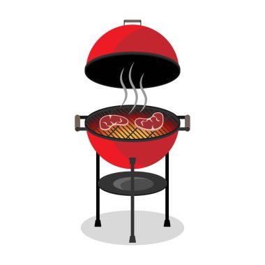 BBQ ızgara sıcak barbekü illüstrasyon bbq zaman yuvarlak barbekü ızgara ile sıcak kömür taze et