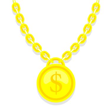 Altın zincirli hip hop rap tarzı kolye. Amerikan parası ve finansal lüks illüstrasyon
