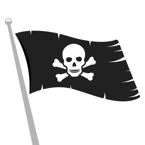 Μαύρη Κουρελιασμένη Πειρατική Σημαία Κρανίο Και Κόκαλα — Διανυσματικό Αρχείο